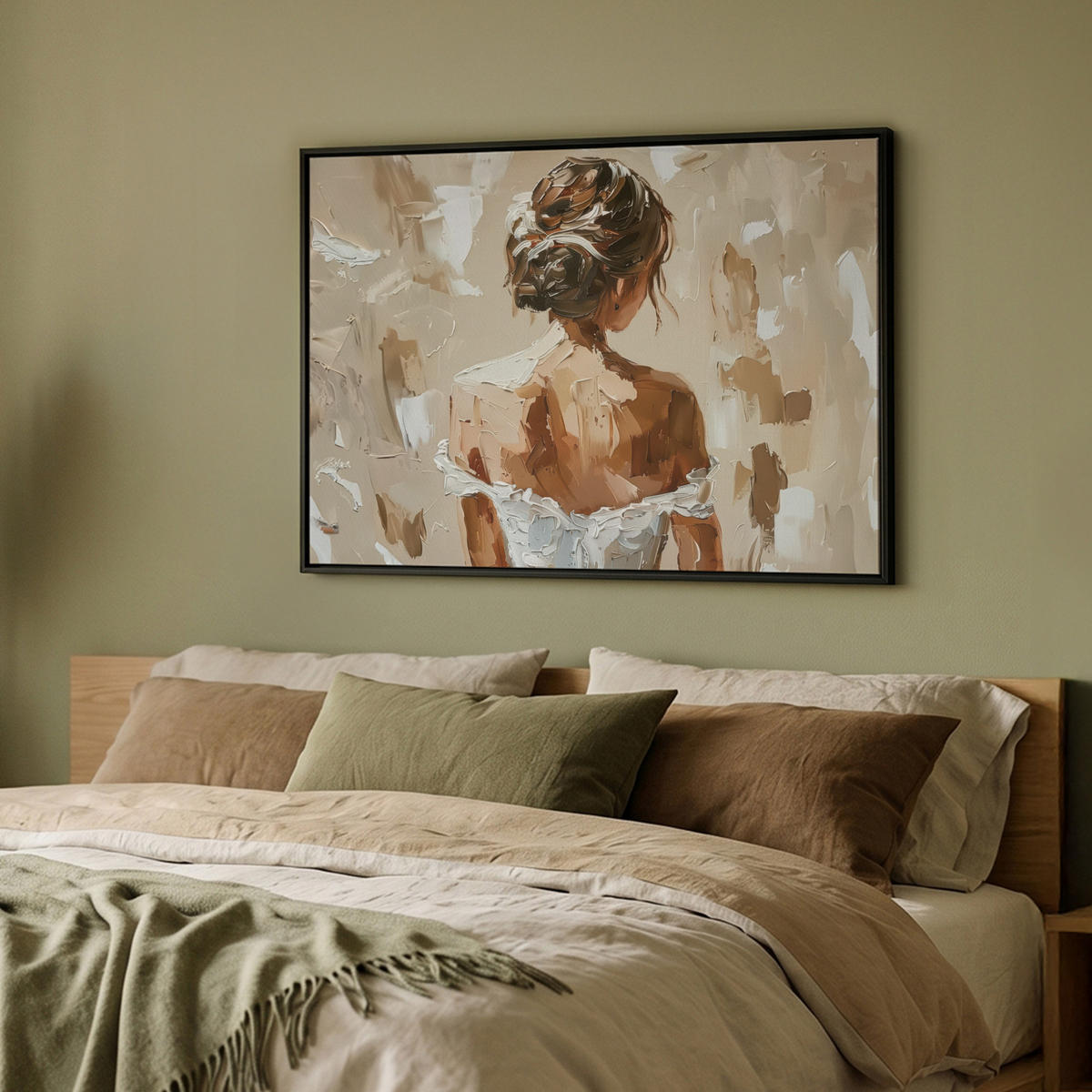 LEINWAND Bilder mit Rahmen - Frau - Farbe - Abstrakt - Beige - Modern - 100x70 - Sandfarben, Textil (100/70cm) - MuchoWow