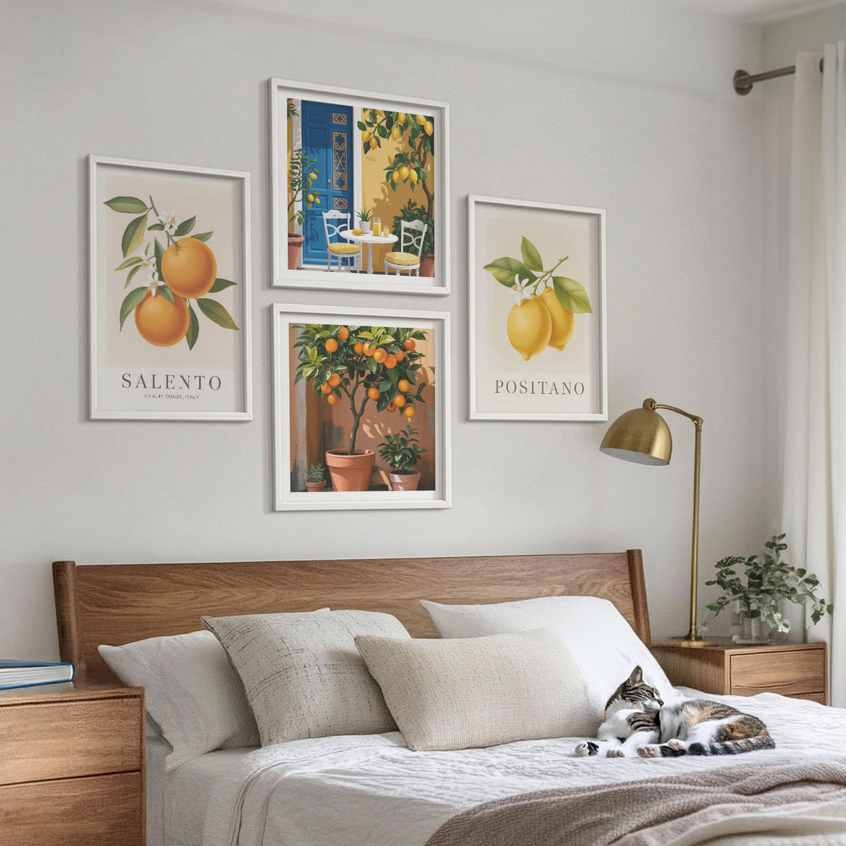 BILDER SET 4er Set - 50x50 cm & 40x60 cm Weißer Rahmen - Amalfi-Zitronen und -Orangen - Weiß, Kunststoff (50/50cm) - TULUP