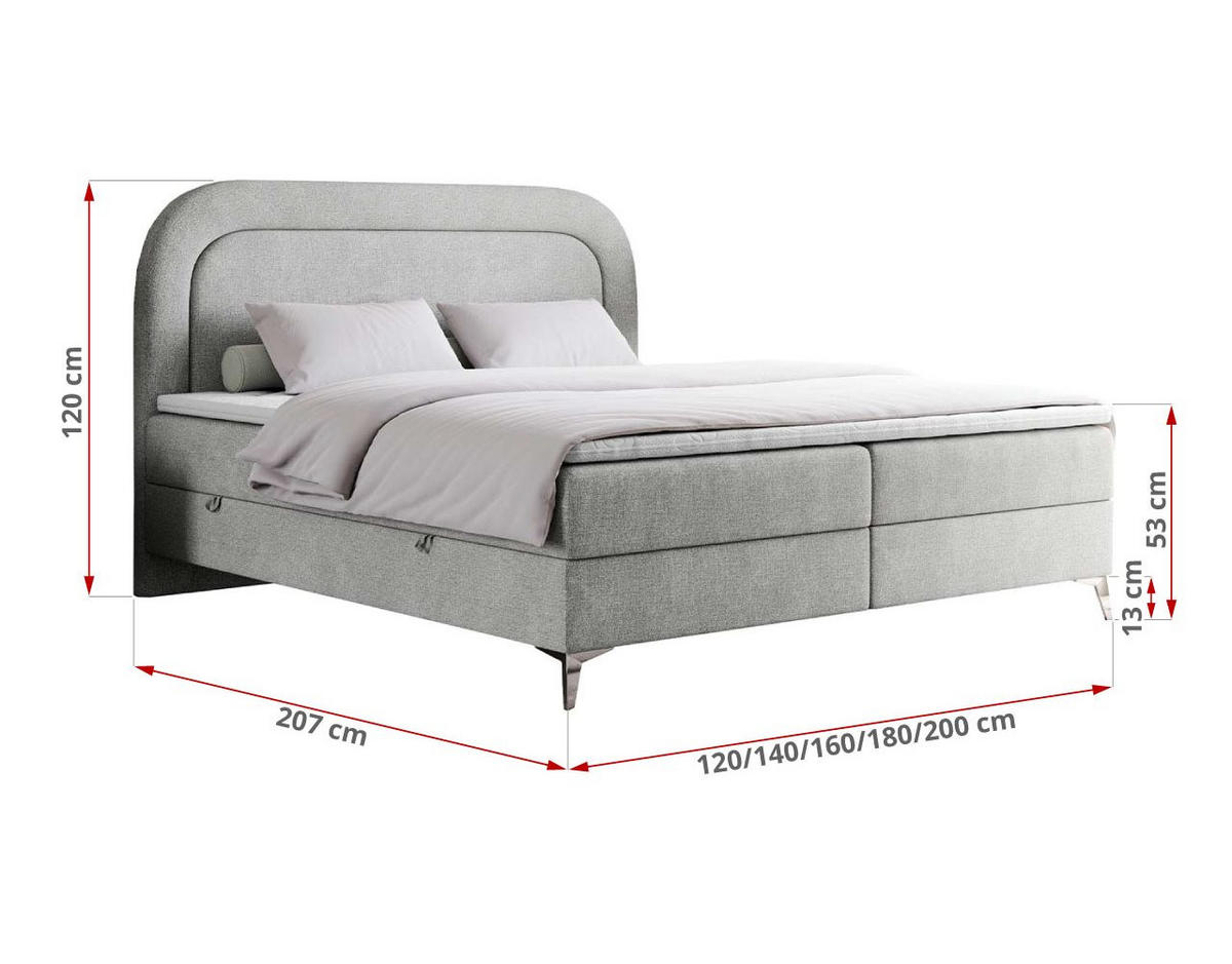 BOXBETT EIRA 120/200 Hellgrau Struktur - H3 - Silberfarben/Hellgrau, Holz/Textil (120/200cm) - MKS