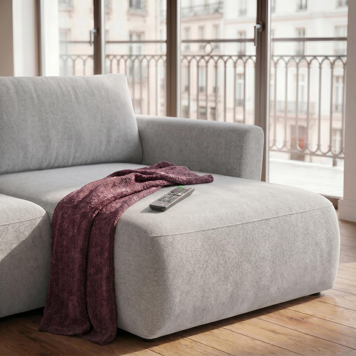 ECKSOFA BELLA L Rechts mit Schlaffunktion 140x205 Velours Hellgrau - Hellgrau/Schwarz, Holz/Kunststoff (165/230cm) - Muffo