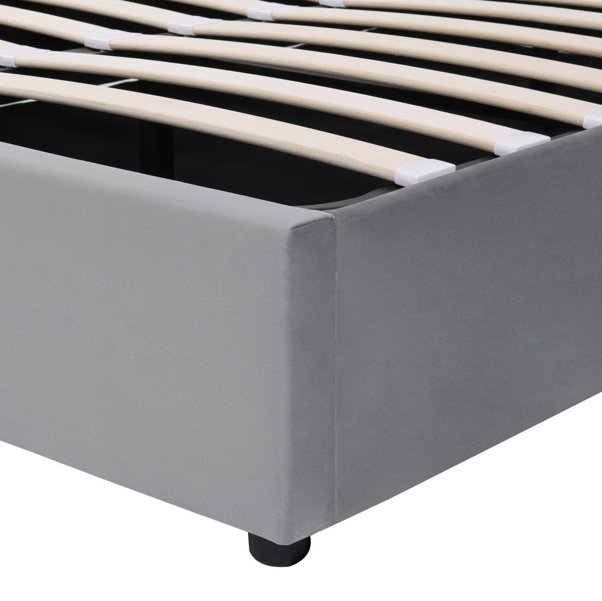 POLSTERBETT aus Samt & Stahl 140x200 cm in Grau mit Stauraum - Grau, Metall (140/200cm) - Modfu