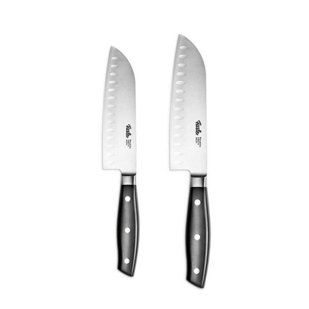 KÜCHENMESSER SET 2-tlg Schwarz, Santokumesser 130 mm, 165 mm, Edelstahl, Schneidemesser, Küchenzubehör, Profi Messer, Klingenstahl, Kochbedarf - Silberfarben/Schwarz, Kunststoff/Metall - Fissler