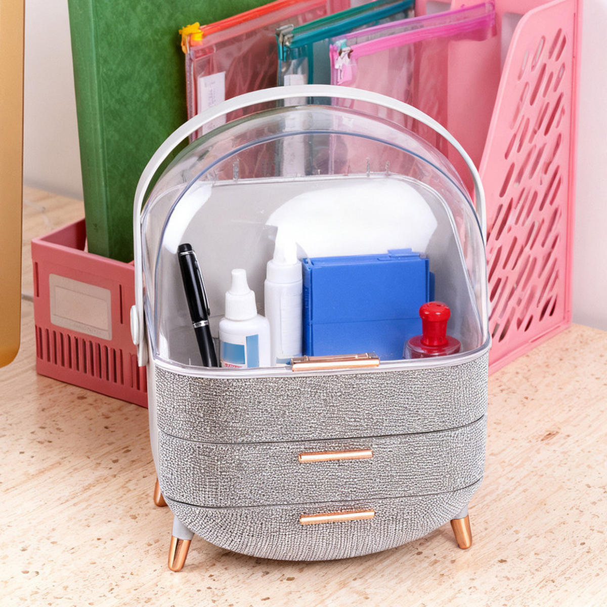 KOSMETIKORGANIZER Carsten Ⅲ 26/16/38 cm - Silberfarben, Kunststoff (16/38/26cm) - Nettlife