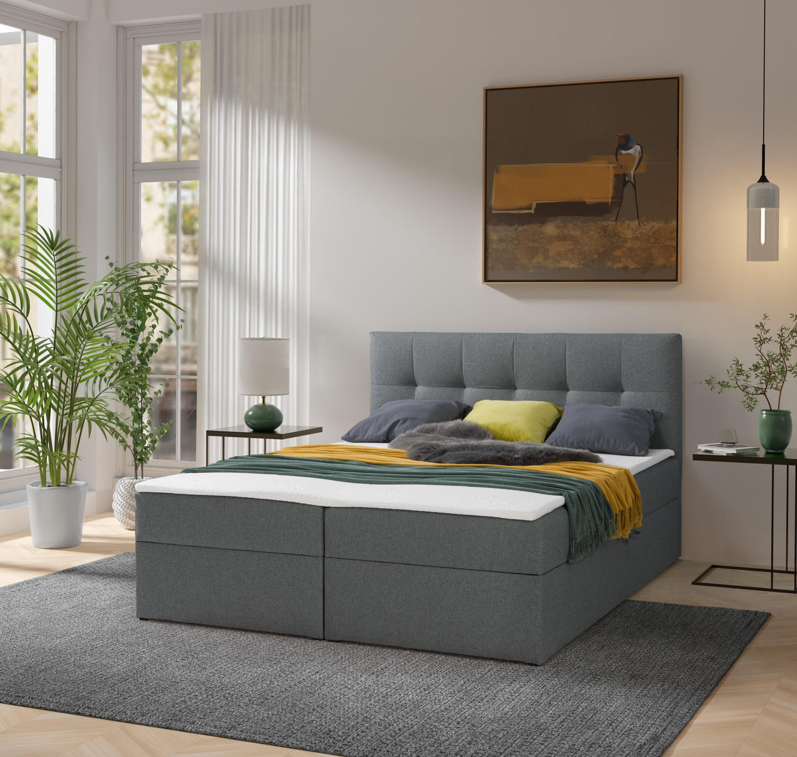 BOXBETT Toronto 180x200 Bonell-Matratze H3 und Topper - Dunkelgrau/Silberfarben, Holz/Holzwerkstoff (180/200cm) - Ravio
