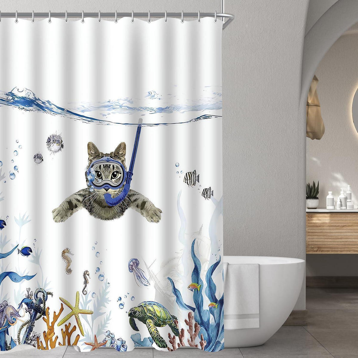 DUSCHVORHANG Katzenschwimmen 180 x 180 cm Polyester Wasserabweisend - Multicolor, Textil (180/180cm)