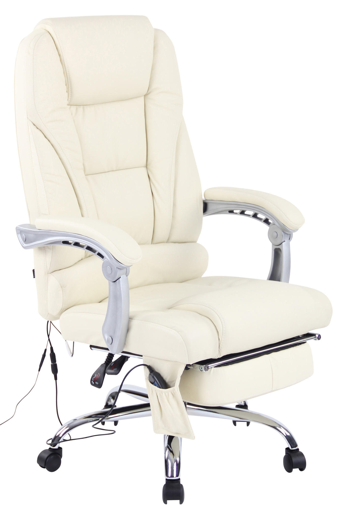 CHEFSESSEL Echtleder Creme - Chromfarben/Creme, Leder/Metall (69/118/64cm) - CLP