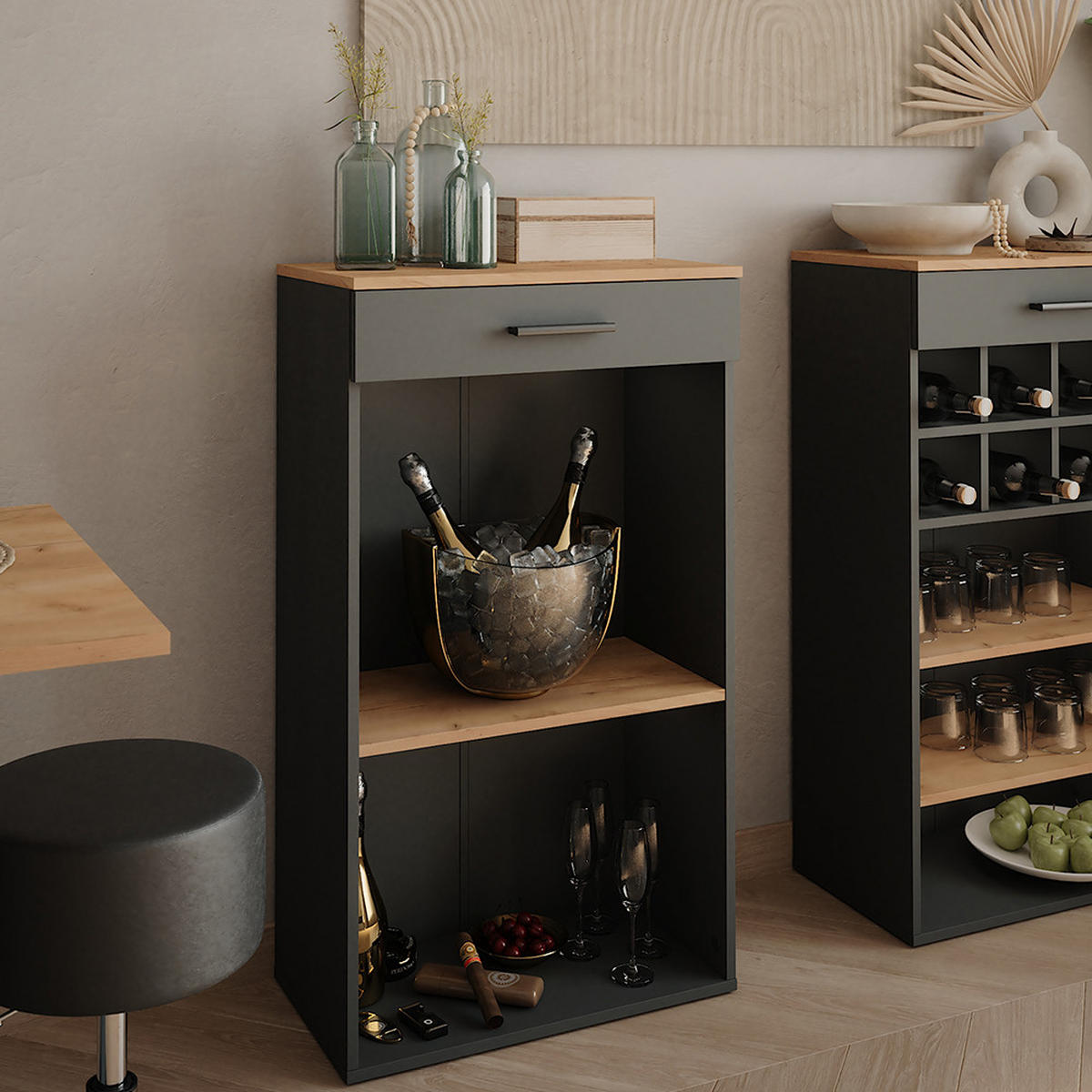 WEINREGAL Repose Goldkraft Eiche/Anthrazit 60 x 106 cm - Honigeiche/Anthrazit, Holzwerkstoff (60/106/34.5cm) - Vicco