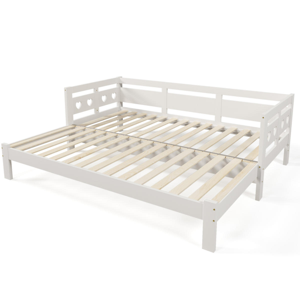 AUSZIEHBETT 90/190 cm mit Herz-Design, Massivholz Kiefer, Weiß - Weiß, Holzwerkstoff (90/190cm) - Redom
