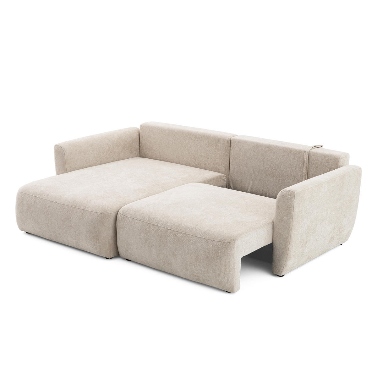 ECKSOFA BELLA L Links mit Schlaffunktion 140x205 Velours Creme - Creme/Schwarz, Holz/Kunststoff (230/165cm) - Muffo
