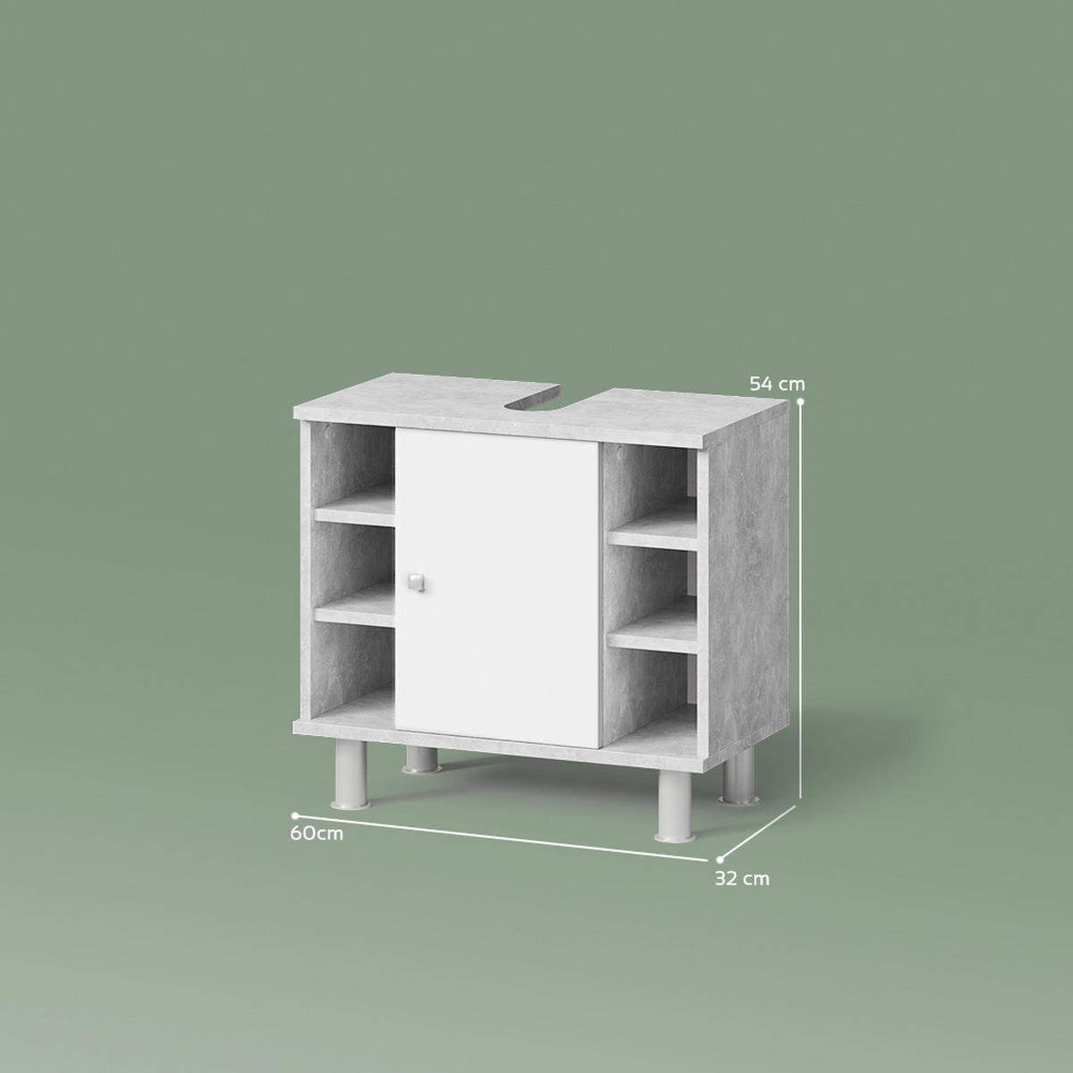 WASCHBECKENUNTERSCHRANK Fucino Beton 60 x 54 cm - Grau, Holzwerkstoff (60/54/32cm) - Livinity®