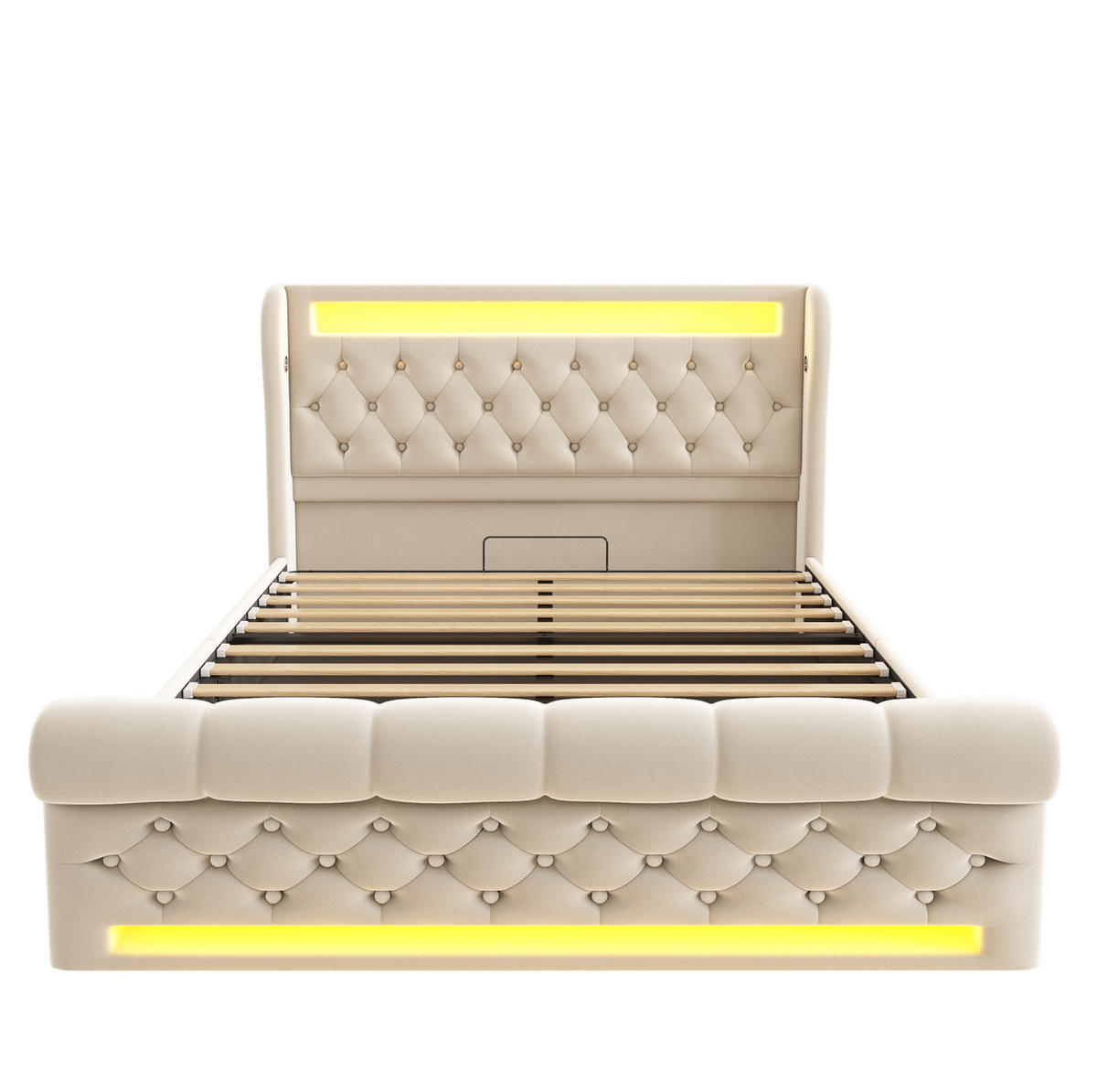 BETT mit LED und Stauraum 140x190 cm Samt Beige - Beige, Metall (140/190cm) - Meubliv