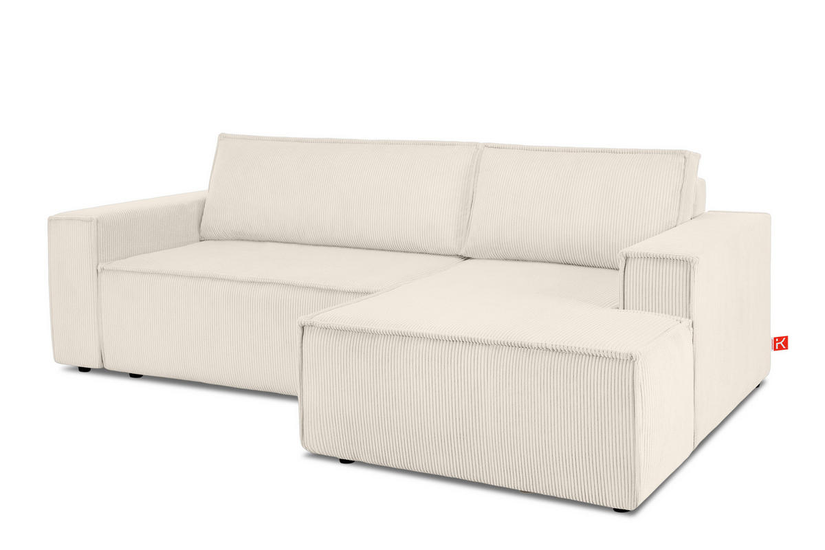 ECKSCHLAFSOFA-RECHTS NAPI in Pet Friendly Cord-Stoff, ecrufarben - Creme/Schwarz, Textil (262/148cm) - KONSIMO®
