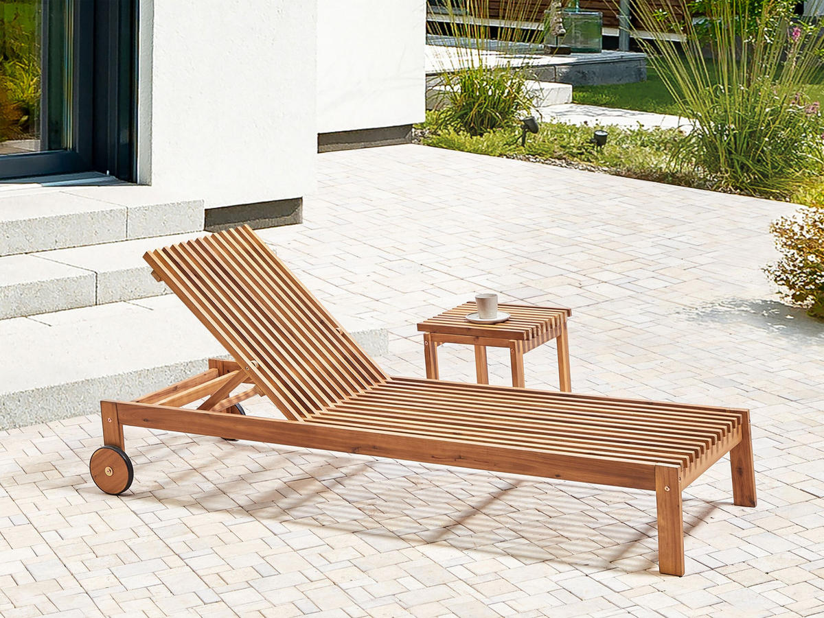 GARTENLIEGE Heller Holzfarbton Bellano - Hellbraun, Holz (65/91/196cm) - Beliani