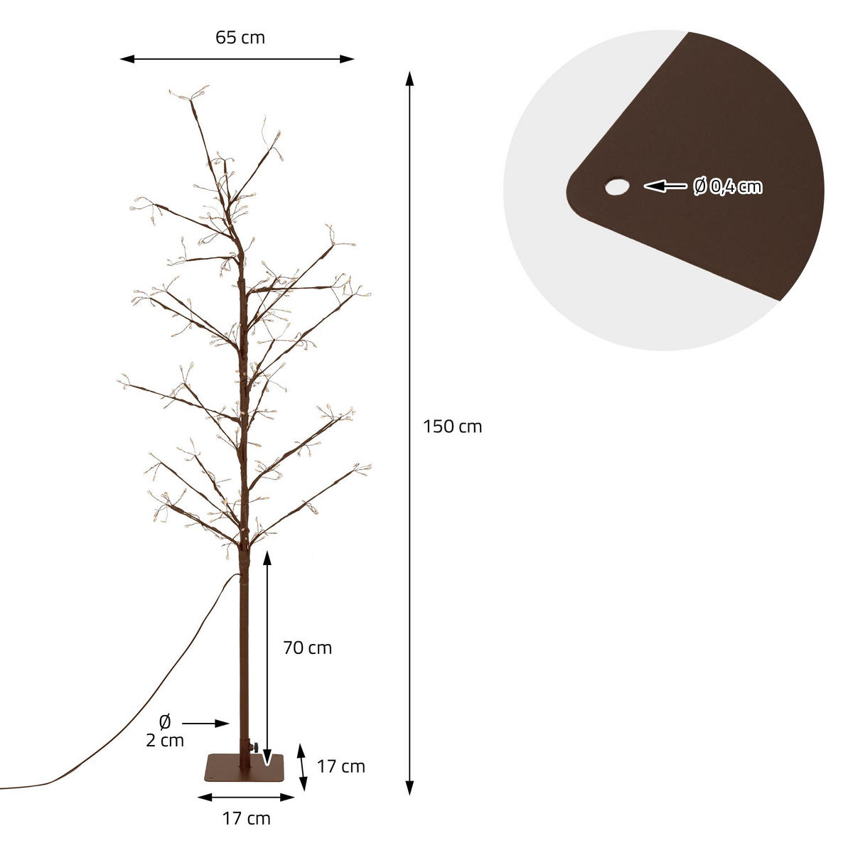 LED BAUM Outdoor Lichterbaum 150 cm Weihnachtsbeleuchtung Weihnachtsdeko 855 LEDs Warmweiß Innen/Außen - Braun, Metall (65/150/65cm) - ECD-Germany
