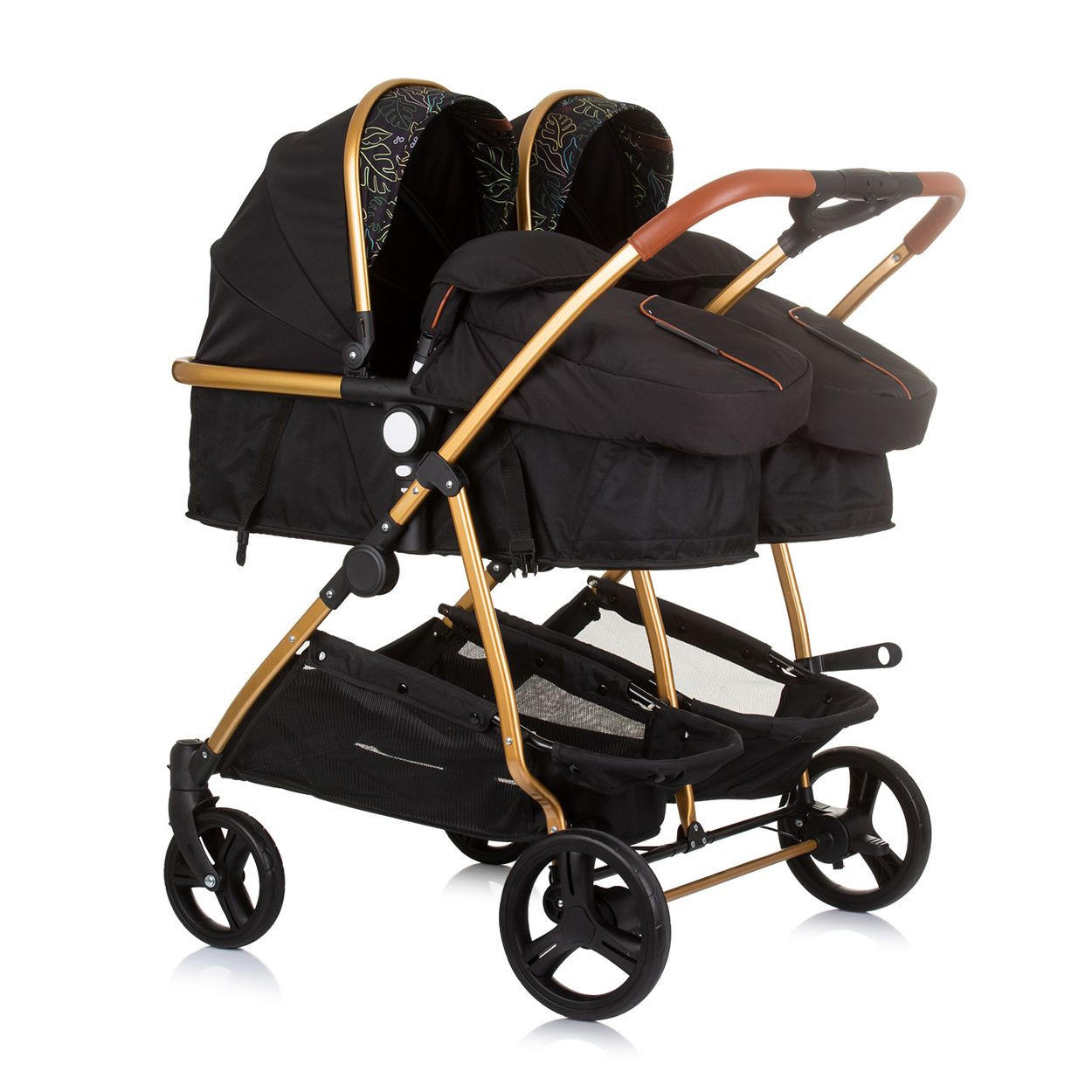 GESCHWISTERKINDERWAGEN Duo Smart schwarz gemustert klappbar, umbaubar, verstellbar, Fußsack - Multicolor/Schwarz, Metall (80/75/104cm) - Chipolino