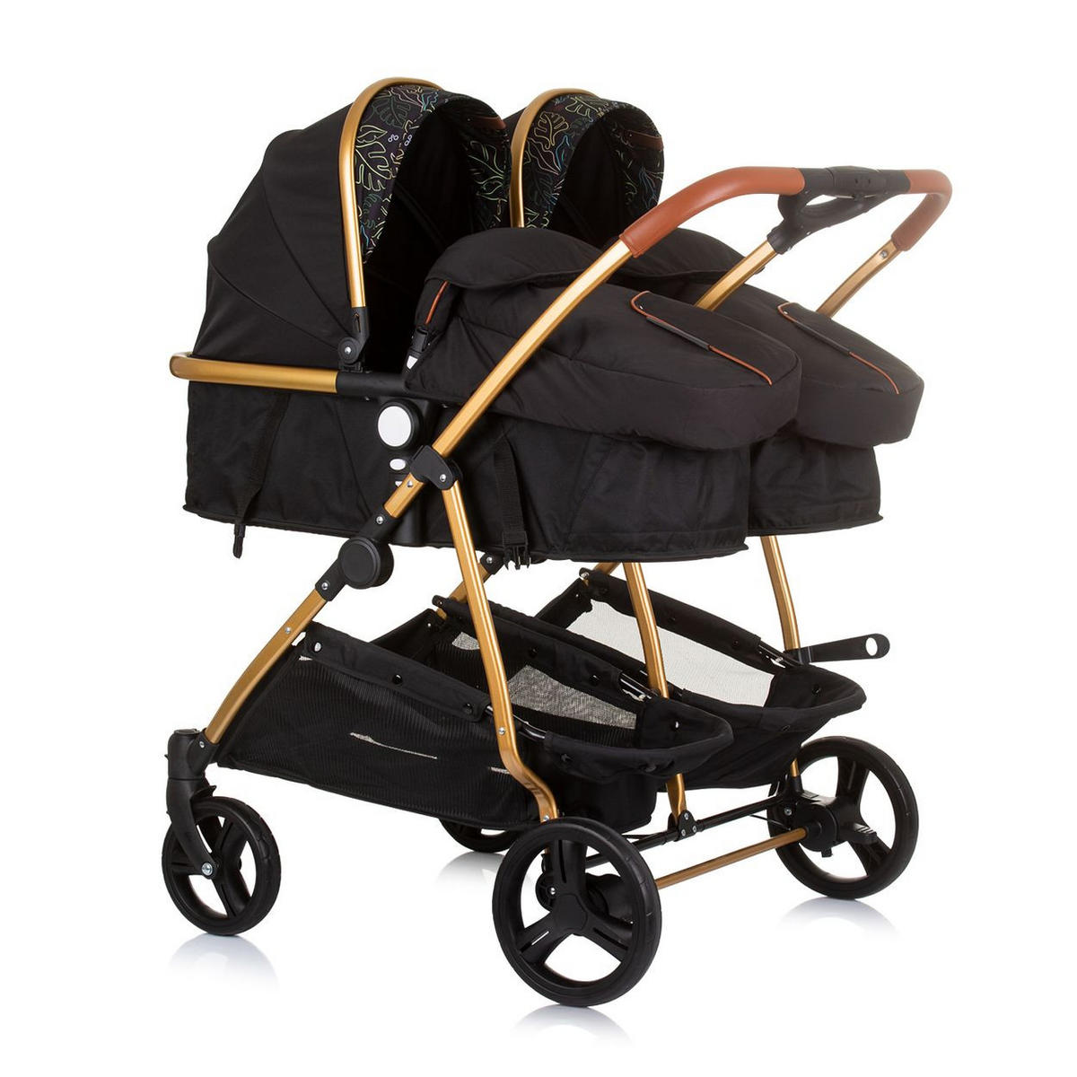 GESCHWISTERKINDERWAGEN Duo Smart schwarz gemustert klappbar, umbaubar, verstellbar, Fußsack - Multicolor/Schwarz, Metall (80/75/104cm) - Chipolino