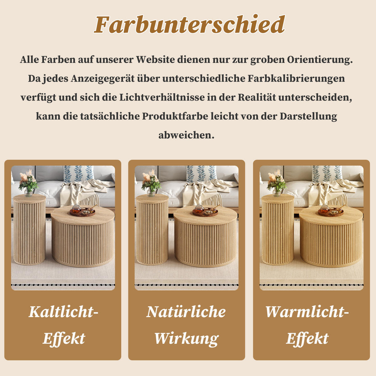 COUCHTISCH-SET aus MDF 60x60x38,5 cm und 30x30x56 cm Natur mit 3D-Streifenmuster - Naturfarben, Holzwerkstoff (60/60/38.5cm) - IVMEU