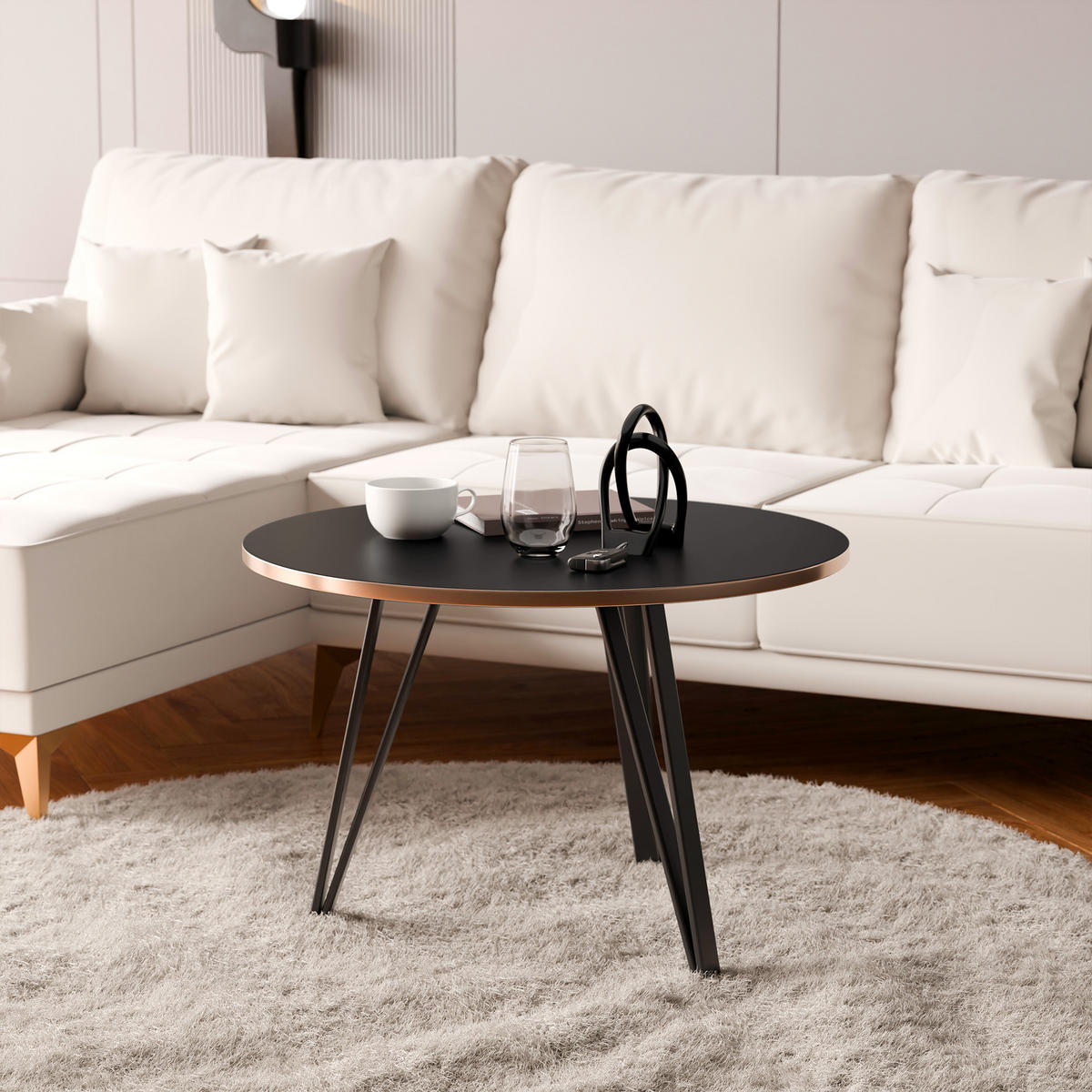 COUCHTISCH RIO mit goldener Kante – schwarz - Schwarz, Holzwerkstoff (67/67/45cm) - Idohome