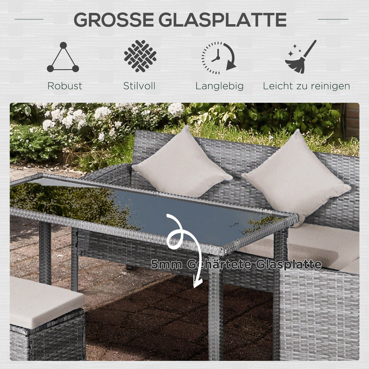 GARTENMÖBEL Set, PE-Rattan, Grau+Creme - Creme/Grau, Kunststoff - Outsunny