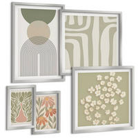 BILDER SET 5er Set - 50x50 cm & 20x30 cm & 40x60 cm Silberner Rahmen - Floraler minimalistischer Boho-Stil - Silberfarben, Kunststoff (40/60cm) - TULUP