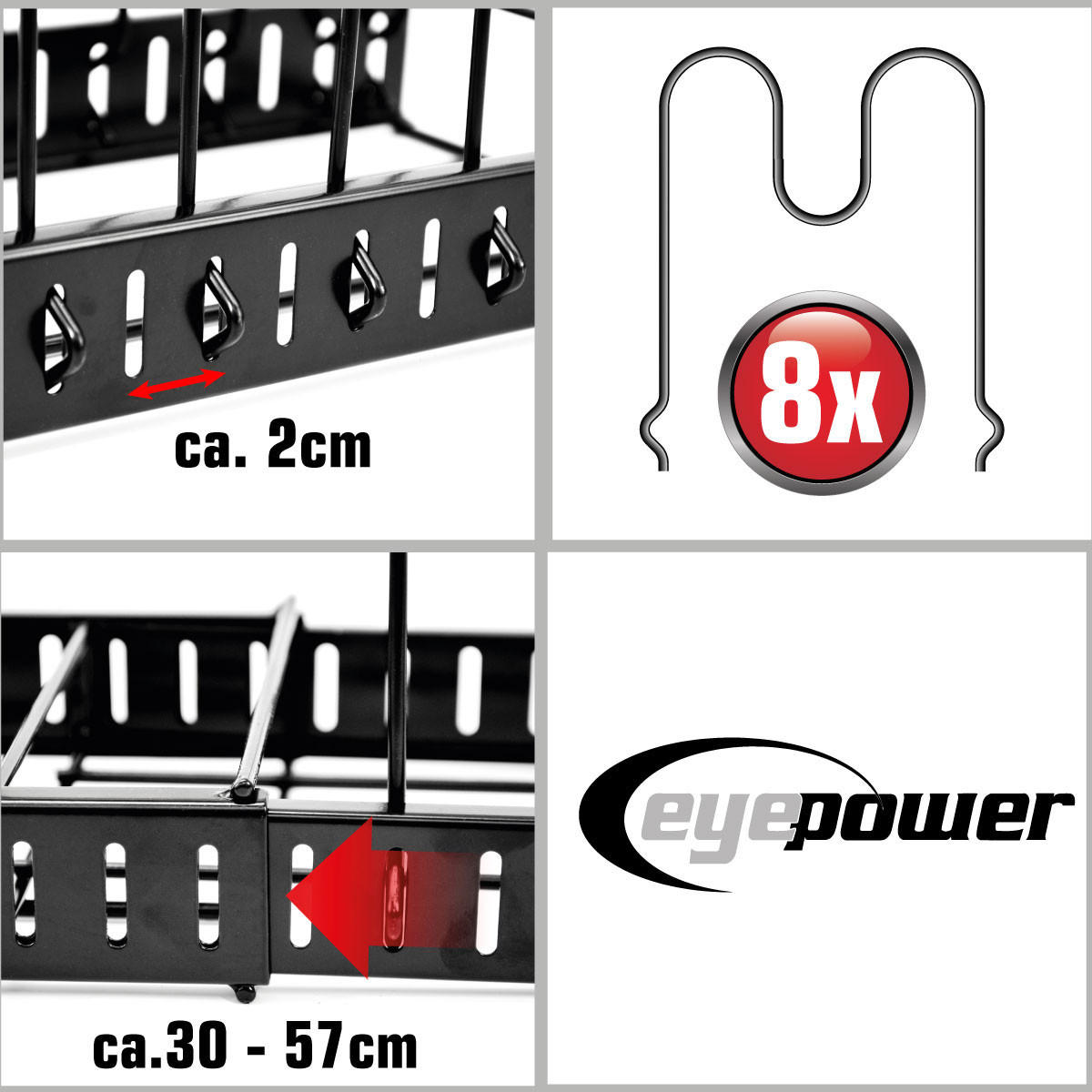 TOPFREGAL 30-57 cm Ausziehbar mit 7 Fächern - Schwarz, Metall (19.5/18.5/57cm) - MAKLIK