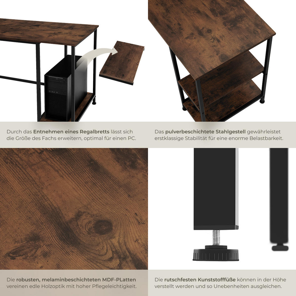 SCHREIBTISCH Donegal,140 x 60 x 76,5 cm,Industrial Holz dunkel, rustikal - Rostfarben, Holz (140/60/76.5cm) - tectake