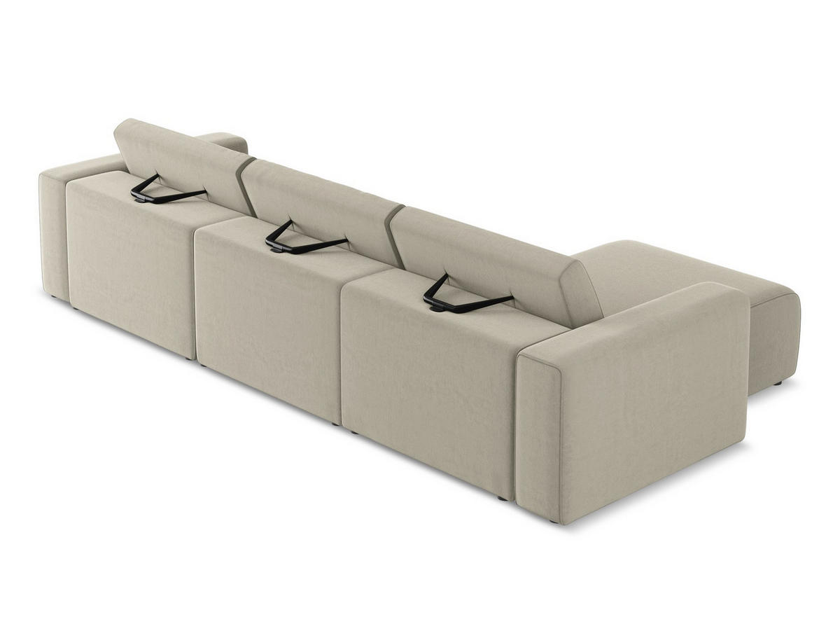 ECKSOFA Links Samt Stoff Creme - Perlmutt/Lila, Kunststoff/Textil (167/314cm) - Makamii