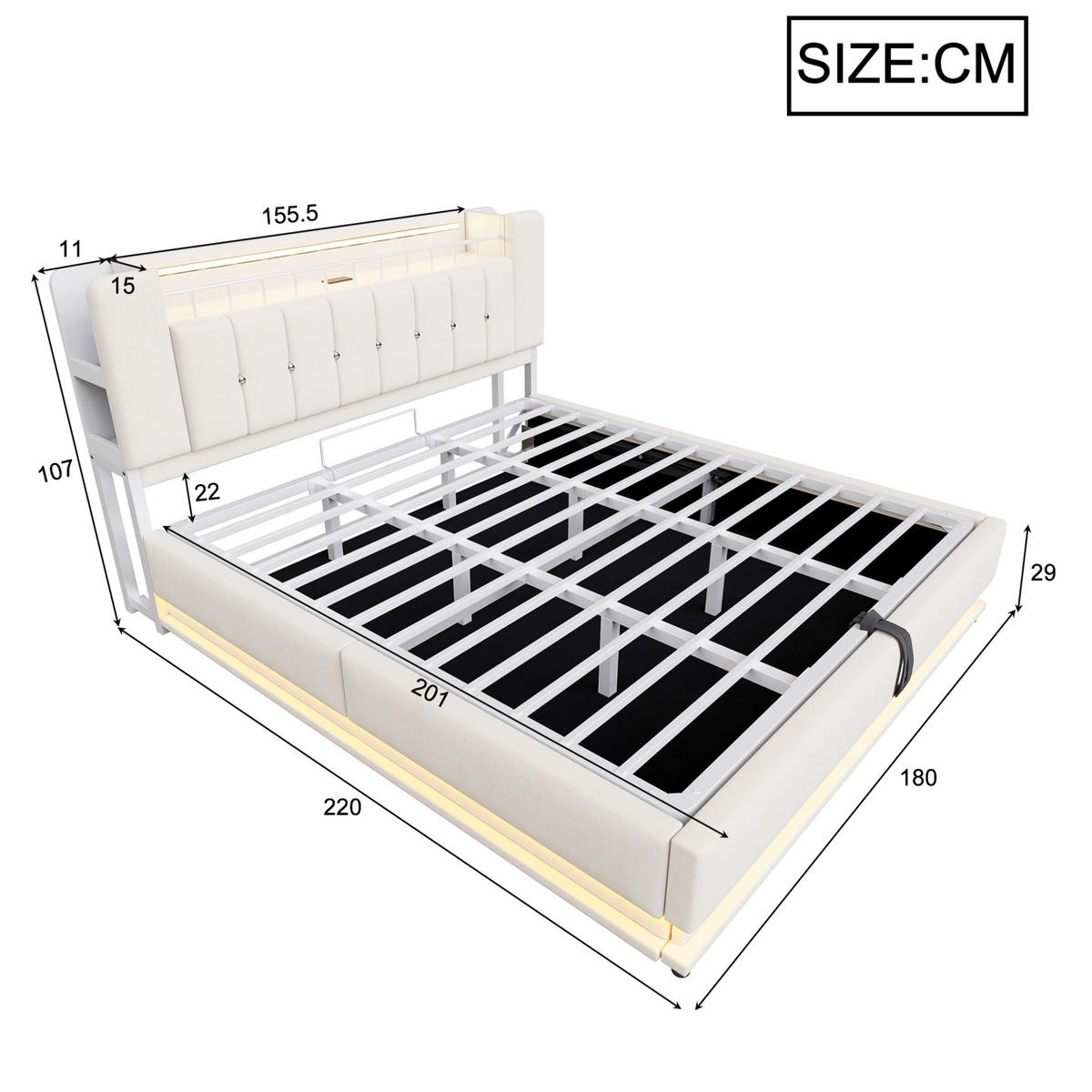 ČALÚNENÁ posteľ 180/200 cm s LED osvetlením, USB portami a hydraulickým úložným priestorom, Béžová - béžová, textil (180/200cm) - Redom