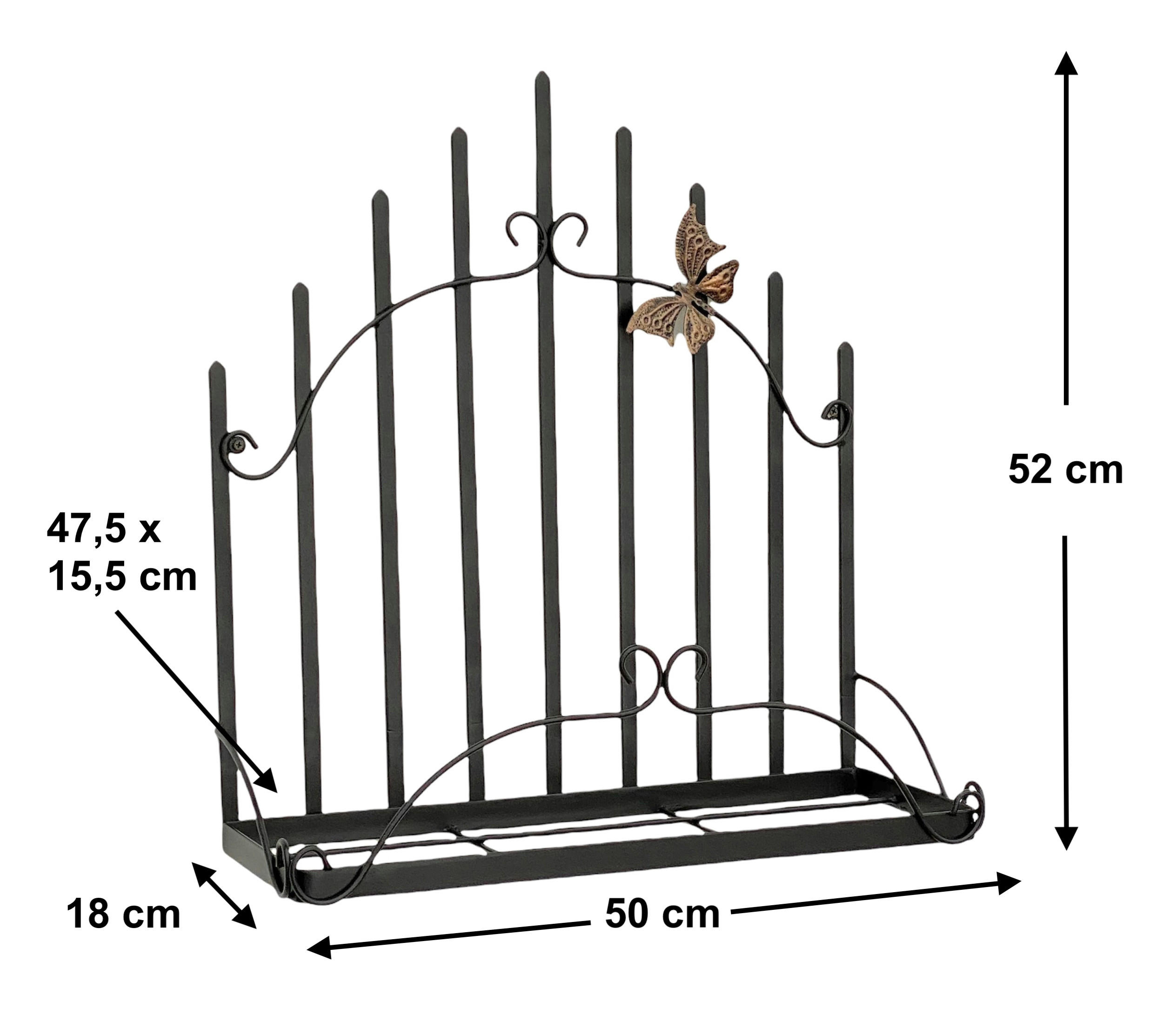 WANDBLUMENHALTER Metall Schwarz 50 cm 96237 - Schwarz, Metall (50/52/18cm) - DanDiBo