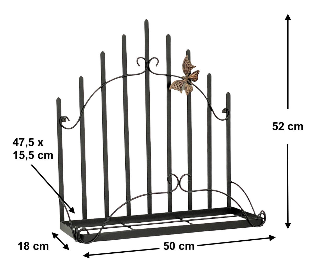 WANDBLUMENHALTER Metall Schwarz 50 cm 96237 - Schwarz, Metall (50/52/18cm) - DanDiBo
