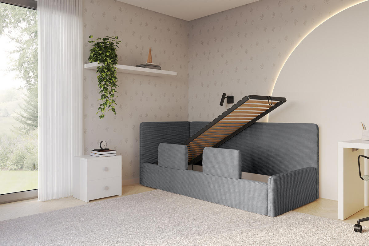 EINZELLBETT Jugendbett mit Bettkasten, Rechts - NORY 100x200 Dunkelgrau - Schieferfarben, Holzwerkstoff/Textil (100/200cm) - ALTDECOR