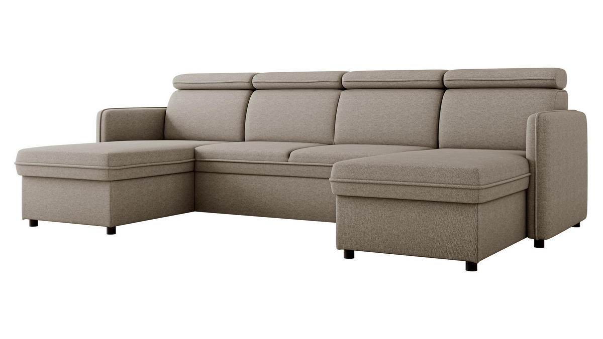 WOHNLANDSCHAFT Barcelo U - Beige/Schwarz, Holz/Textil (284/84/166cm) - MIRJAN24