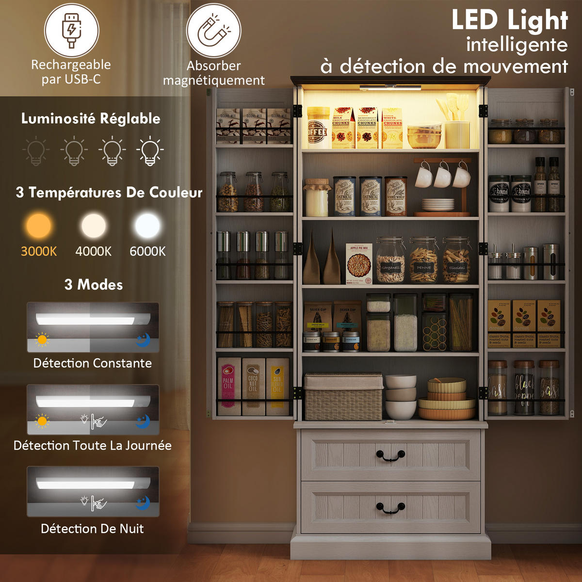MEHRZWECKSCHRANK DE-11241 LED mit Sensor & verstellbaren Böden Weiß - Weiß, Holzwerkstoff (39.5/183/76cm) - ComfortXL