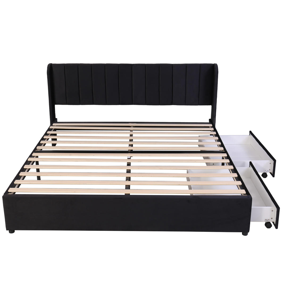 POLSTERBETT 180/200 cm Samt mit Lattenrost und 2 Schubladen schwarz - Schwarz, Textil (180/200cm) - OKWISH