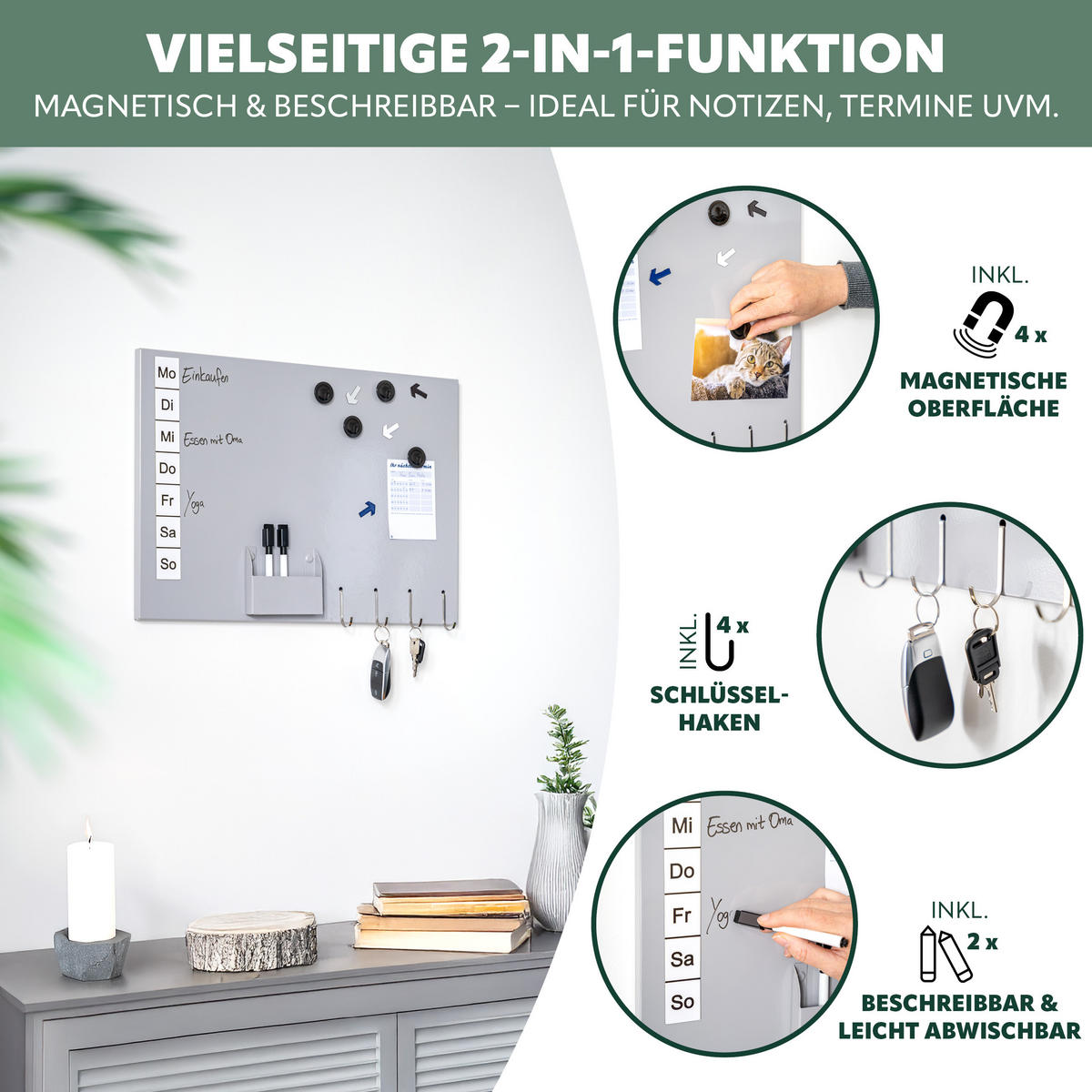 MAGNETTAFEL inkl. Zubehör, Metall grau - Grau, Metall (50/35/1.5cm) - bremermann