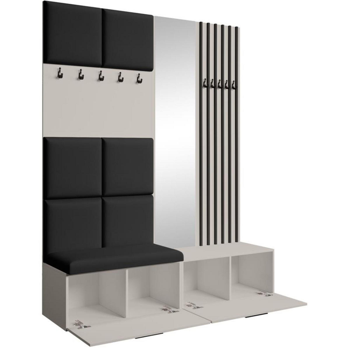 GARDEROBE Margaret I+II 162/203/43 mit gepolsterten Paneelen/Lamellen/Spiegel - Kaschmir/Schwarz, Holzwerkstoff/Kunststoff (162/203/43cm) - Beautysofa