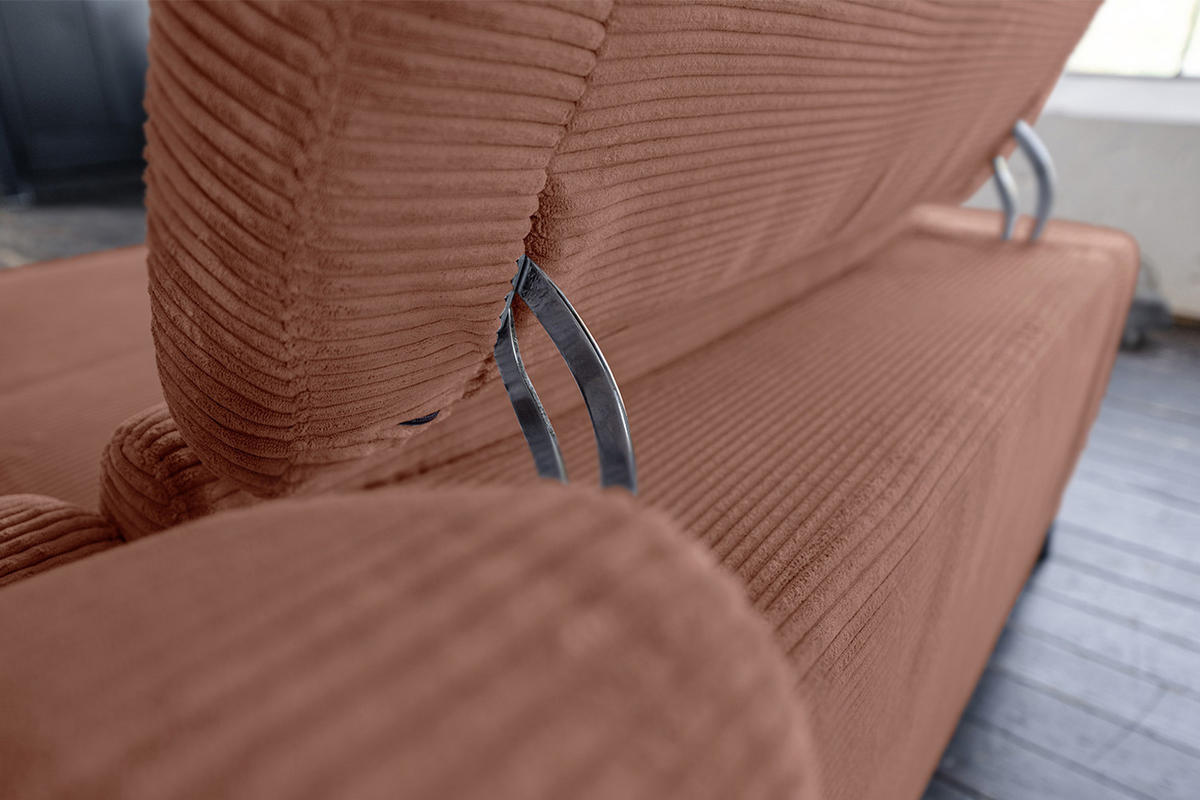 ECKSOFA LAISKA Braun Cord Relaxfunktion - Dunkelbraun/Schwarz, Textil/Metall (282/177cm) - KAWOLA