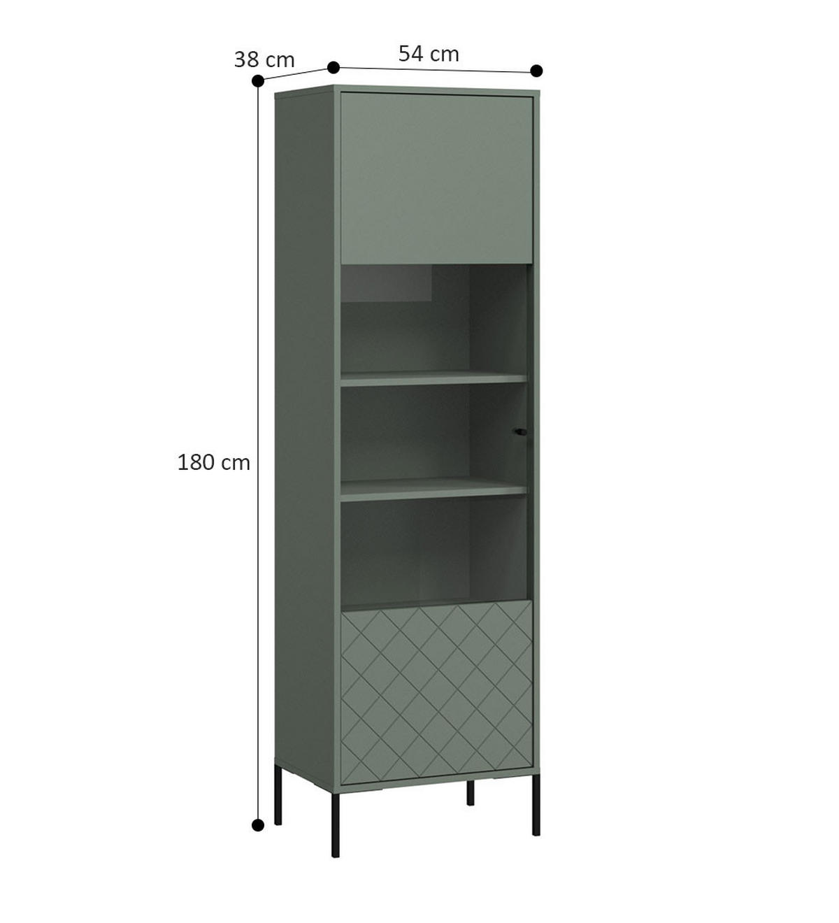 VITRINE Vitoria grün schwarz 54 / 38 / 180cm - Schwarz/Grün, Holz/Holzwerkstoff (54/180/38cm) - Feldmann-Wohnen