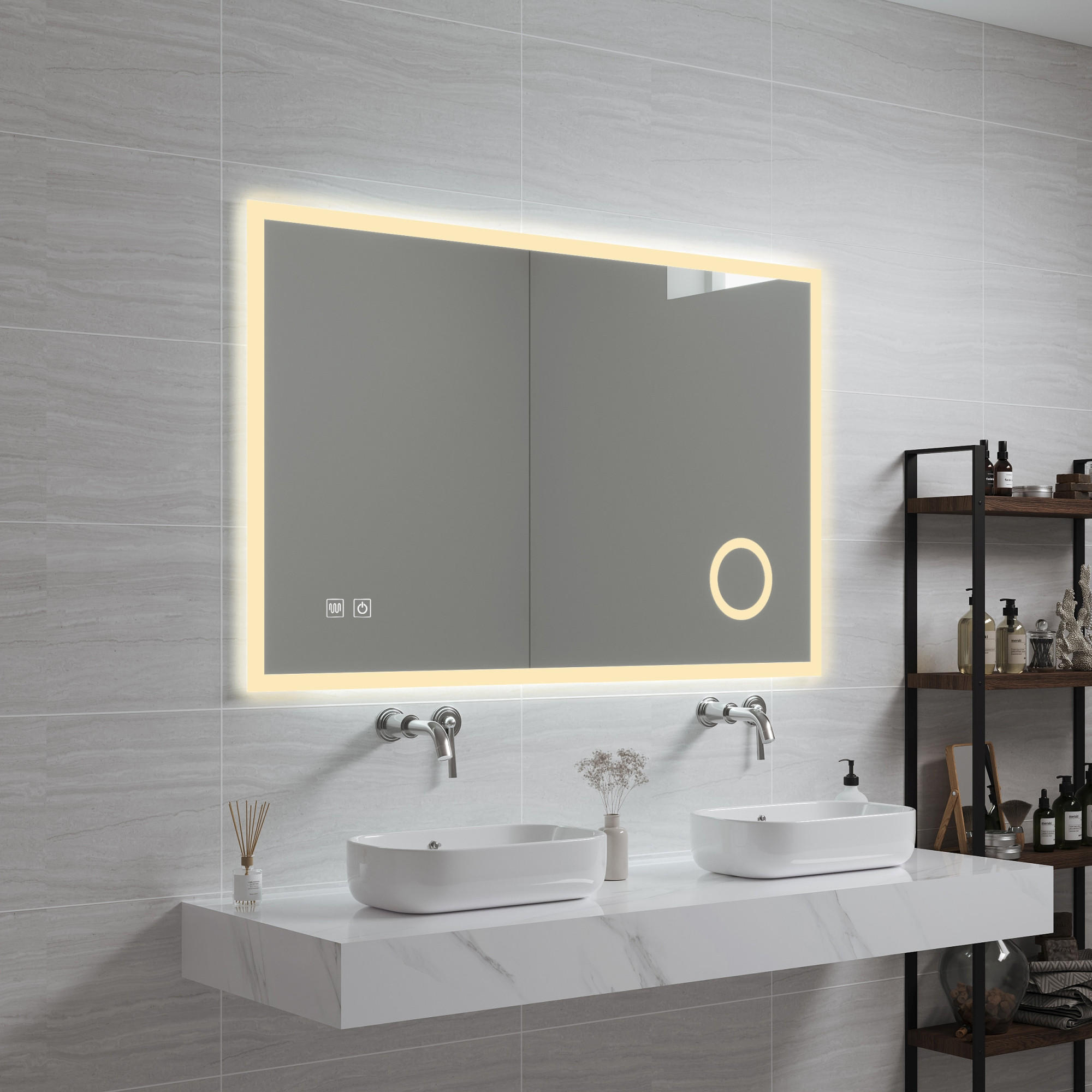BADEZIMMERSPIEGEL Scafa - Weiß, Glas/Metall (100/70/3cm) - pro.tec