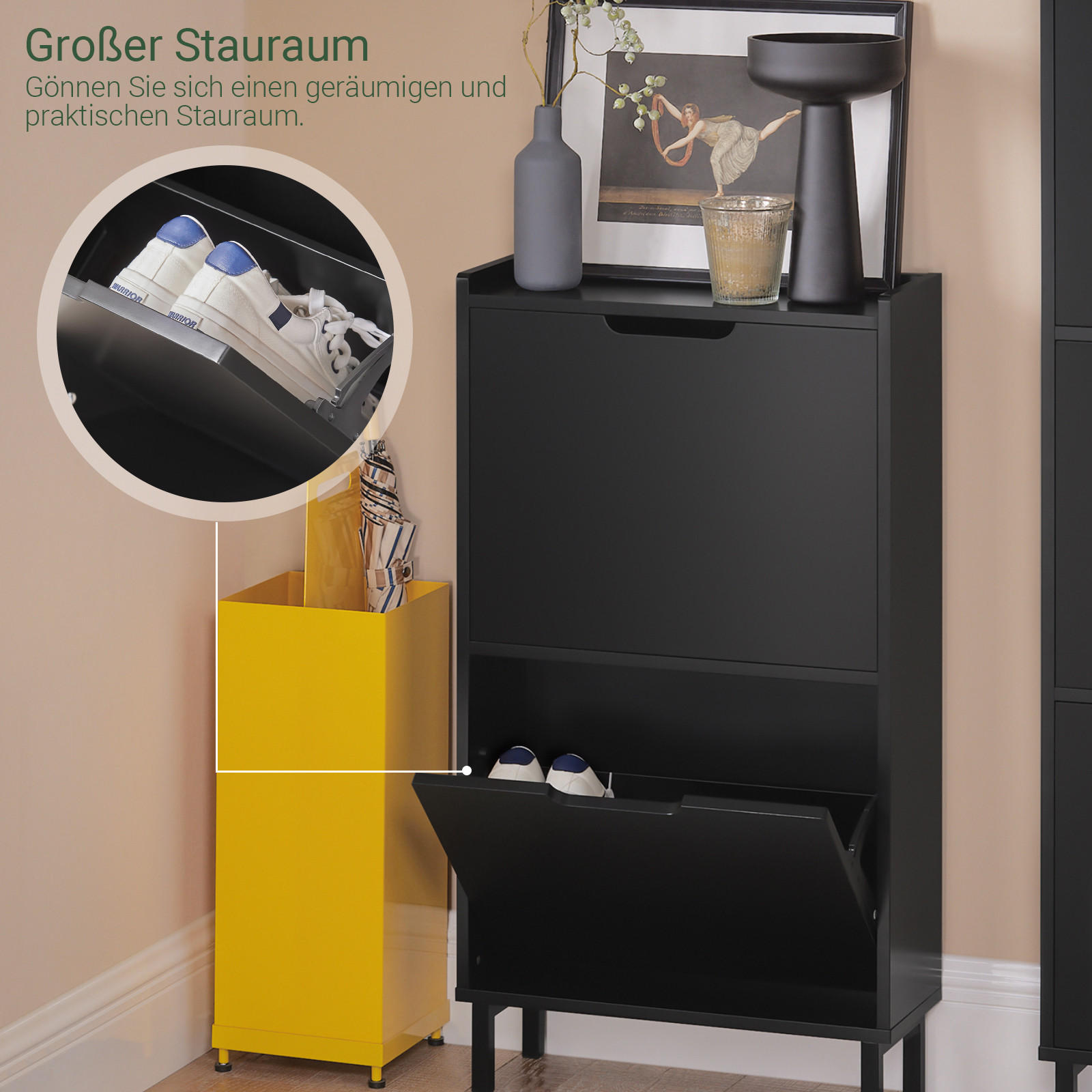 SCHUHSCHRANK Schwarz - Schwarz, Holzwerkstoff/Metall (50/91/19cm) - SoBuy