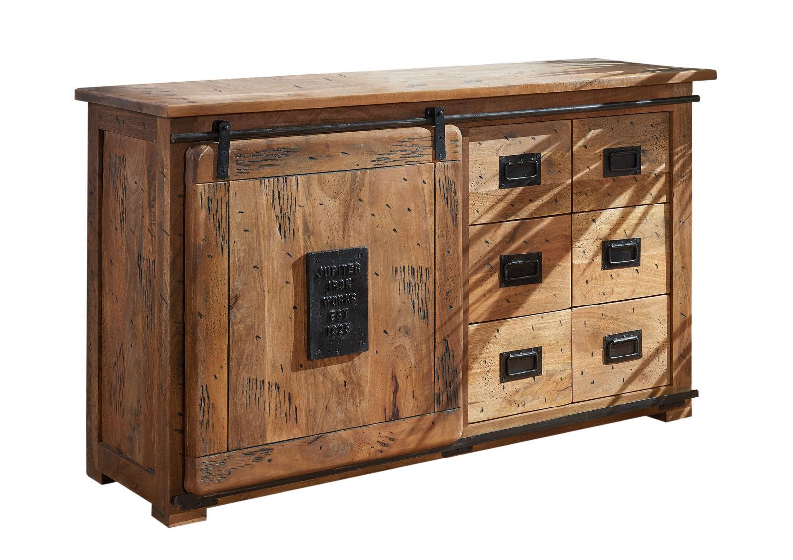 SIDEBOARD Mango 140x45x85 natur lackiert RAILWAY #121 - Braun, Holz (140/85/45cm) - Massivmoebel24