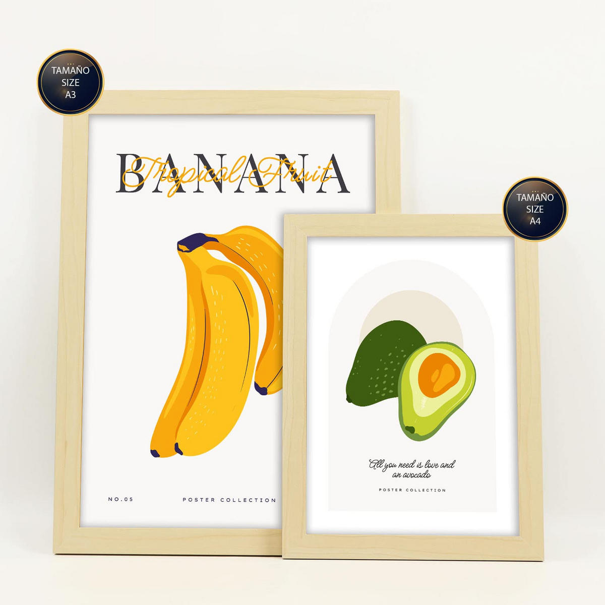 POSTER Set Mit 6 Lebensmittel Und Ernährungs Sommerfrüchte Natur Und Ernährungs Für Innenarchitektur A3 & A4 Rahmen Aus Hellem Holz - Beige, Papier (29/3cm) - Nacnic