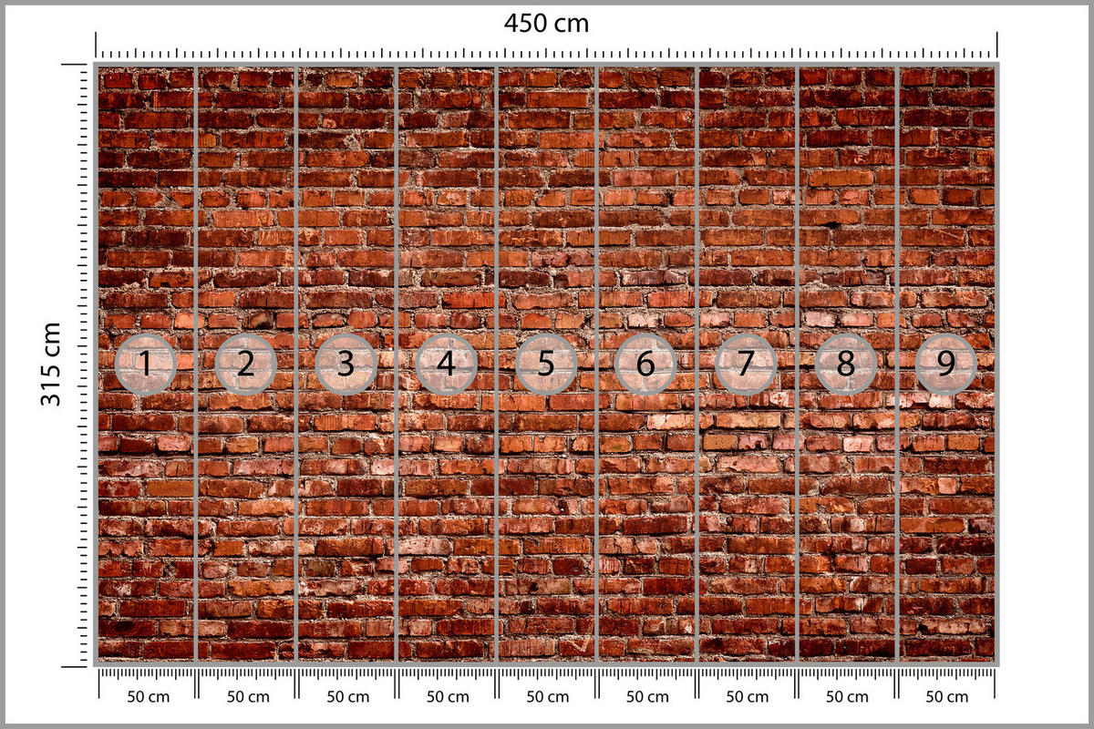 FOTOTAPETA Pre Obývaciu Izbu Stará Červená Tehlová Stena Rustikálna 450 x 315 cm - oranžová/červená, papier (450/315cm) - Muralo