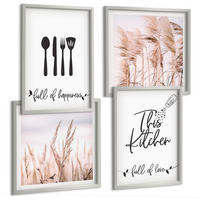 BILDER SET 4er Set - 50x50 cm & 40x60 cm Silberner Rahmen - Boho-Küchengras-Schriftzug - Silberfarben, Kunststoff (50/50cm) - TULUP