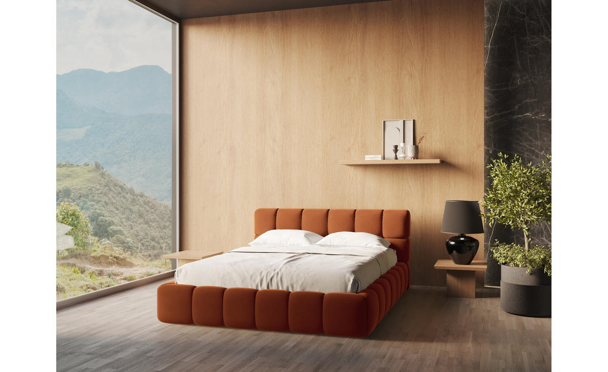 POLSTERBETT mit Bettkasten und Lattenrost 200x228 Orange - Terracotta/Schwarz, Kunststoff/Textil (180/200cm) - Makamii