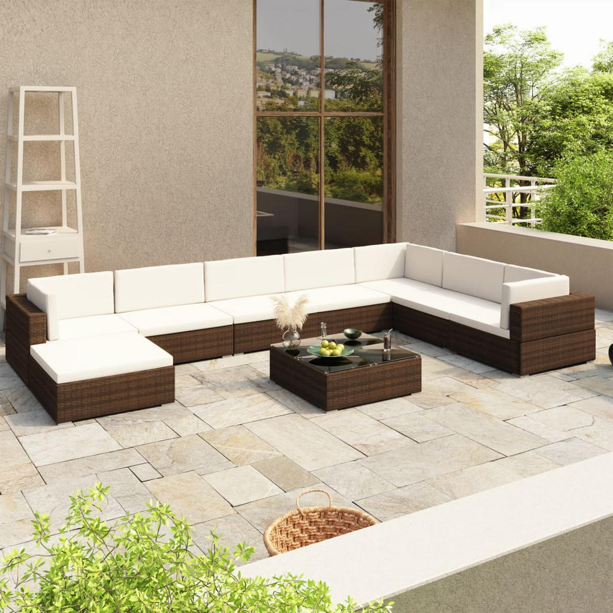 GARTEN-LOUNGE-SET Mit Auflagen 8-teilig Poly Rattan Braun - Creme/Braun, Kunststoff - vidaXL