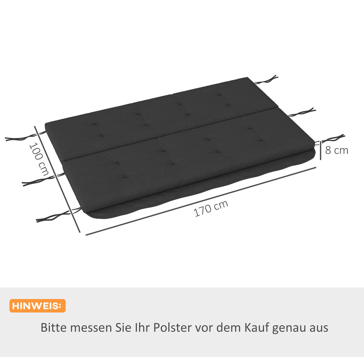 SITZKISSEN Rückenkissen Seitenkissen Dunkelgrau - Dunkelgrau, Kunststoff (100/8/170cm) - Outsunny