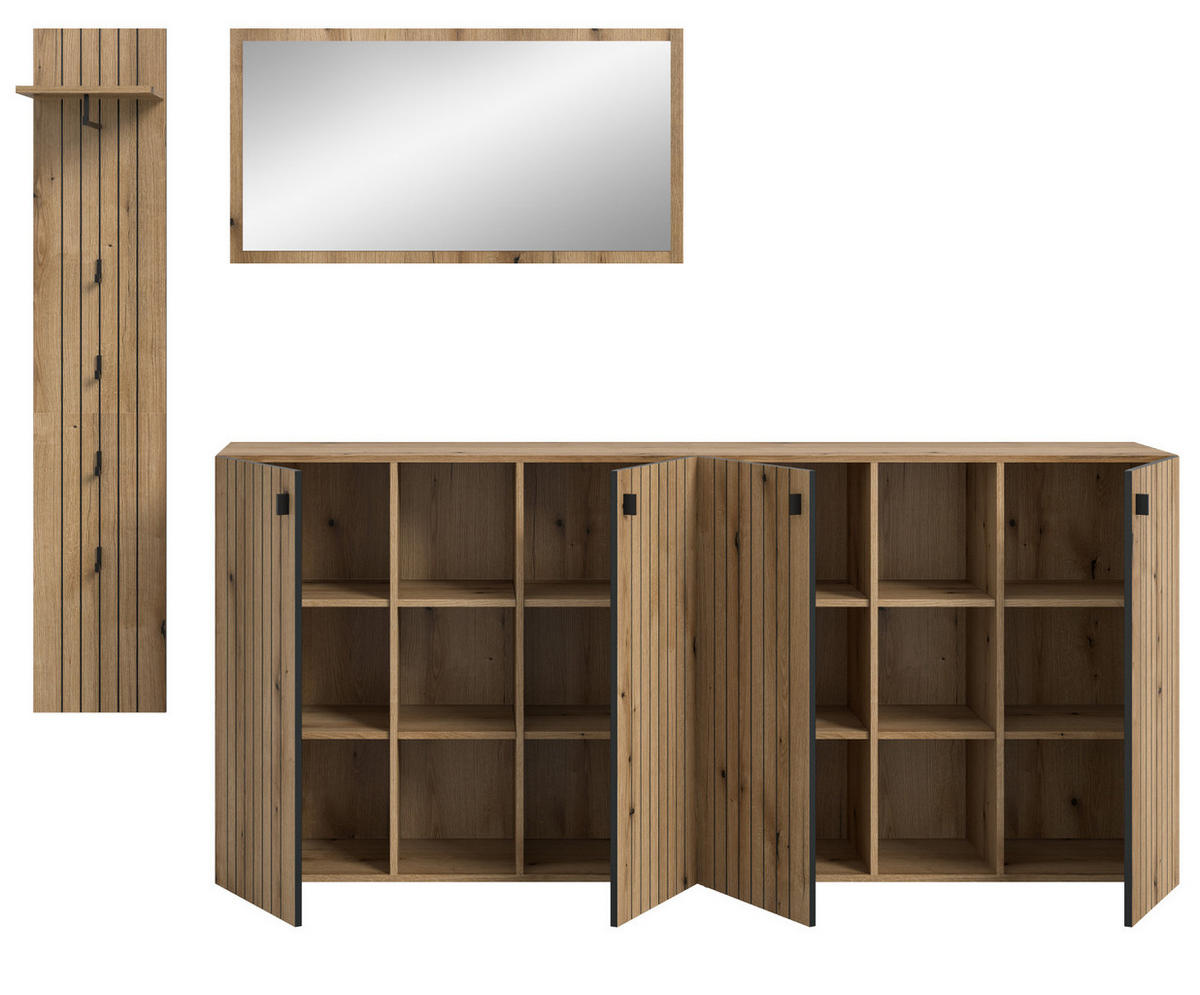 GARDEROBEN-SET Evoke Eiche 4-teilig 258 cm, Komplettset mit viel Stauraum - Schwarz/Eiche Artisan, Glas/Holzwerkstoff (258/192/37cm) - Inn.Furn