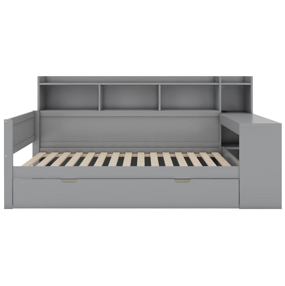 TAGESBETT 90/200 cm aus Holzwerkstoff mit Schreibtisch, USB-Anschluss, Steckdose und 2 Schubladen, Grau - Grau, Holzwerkstoff (90/200cm) - Redom