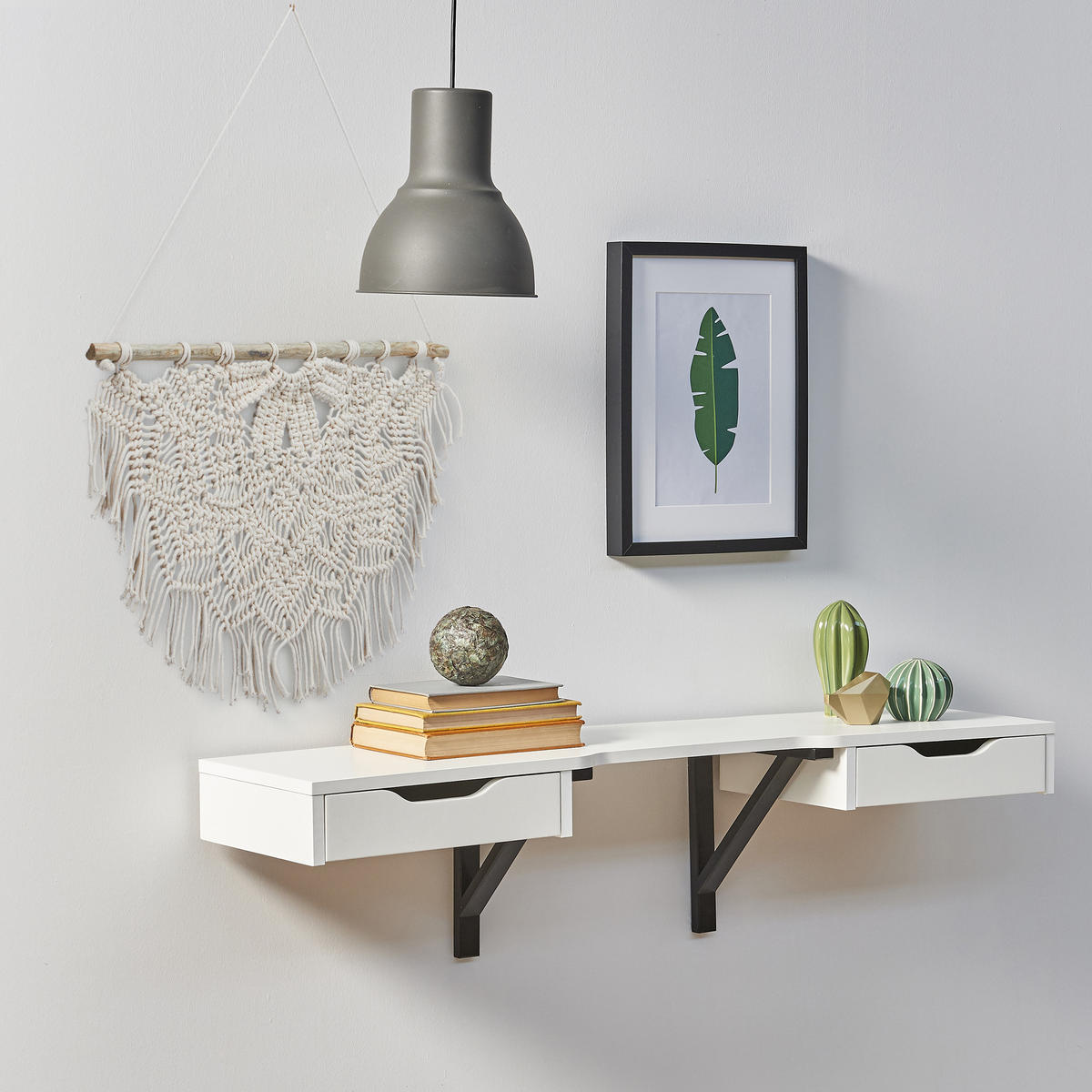 MAKRAMÉ nástenný dekor - krémová, drevo/textil (60.5/1.5cm) - Relaxdays